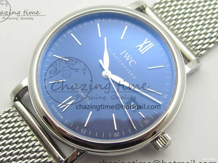 MIROTIME 1218 Portofino IW356501 SS V3 MK 1:1 Best Edition Blue Dial On SS Mesh Bracelet MIYOTA Timeless 7194
